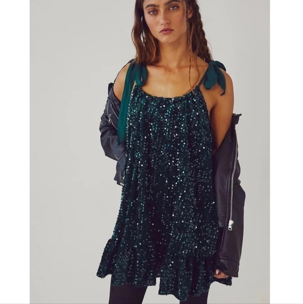 Gorgeous Free People Green Sequin Festive Dress !! - Picture 3 of 11